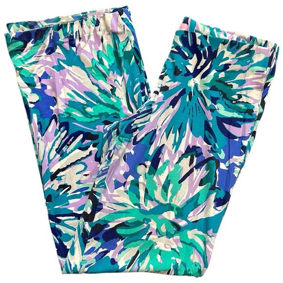 Lilly Pulitzer Women’s M Blue Purple Off Tropic Print Georgie May Palazzo Pants - Picture 3 of 8
